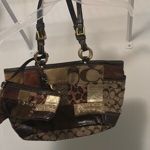 Brown and Gold Shoulder Bag with Patchwork Design
